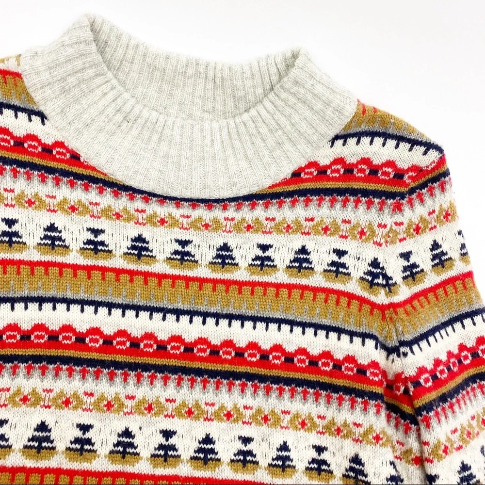 J. Crew Mockneck Fair Isle Lambswool Blend Sweater: Oatmeal Multicolor